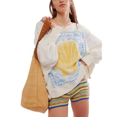 Imagem de Moletom feminino Amiblvowa com gola redonda de tamanho grande com esta