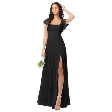 Imagem de Vestido de dama de honra Oisslec Long Chiffon preto A Line US12 femini