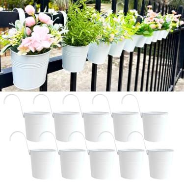 Imagem de Joyfernal Vaso suspenso de 10 cm para plantas ao ar livre, pacote com 10 plantadores de corrimão de metal, suporte de vasos de flores de tamanho pequeno, à prova de ferrugem, decoração de jardim