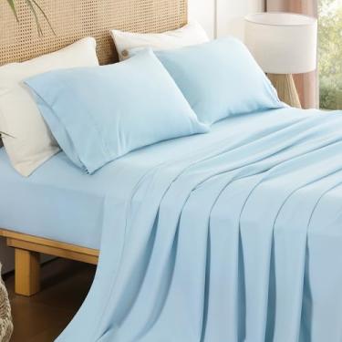 Imagem de Jogo de lençol solteiro de 3 peças, lençóis de cama de microfibra macia e respirável com bolso extra profundo de 40 cm, roupa de cama de hotel de luxo fácil de cuidar, céu