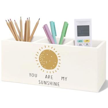 Imagem de Yhtrg You Are My Sunshine Porta-lápis de madeira para mesa, organizador de escova de dentes de madeira para berçário Boho Sunshine, para quarto de crianças, quarto, sala de jogos, berçário, sala de