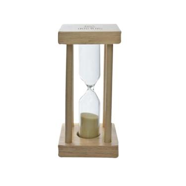 Imagem de Ampulheta Decorativa com Base de Madeira, Vidro Transparente, Temporizador de 5 Minutos, 8,5 cm de Altura (BEGE)