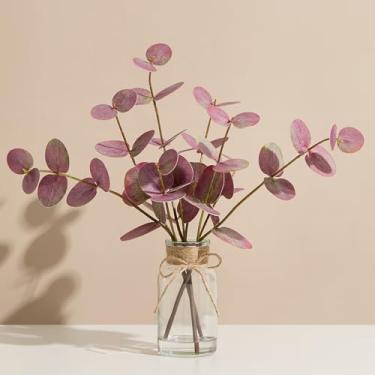 Imagem de Amore Florals Hastes artificiais de eucalipto em vaso de vidro com água sintética realista – Pacote com 3 hastes de vegetação sintética de toque real, folhas realistas de dupla face para decoração de