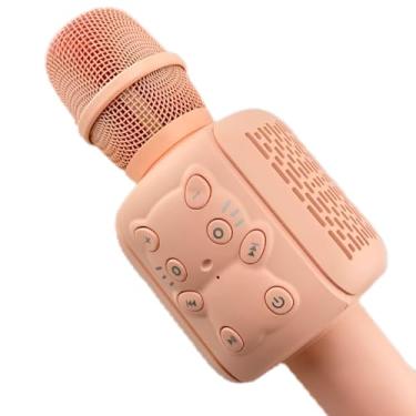 Imagem de Microfone Bluetooth Karaokê Infantil, Rosa, ABS, 27,2cm, Conexão Sem Fio, Bateria 1500mAh, Efeitos de Voz, com Cabo USB