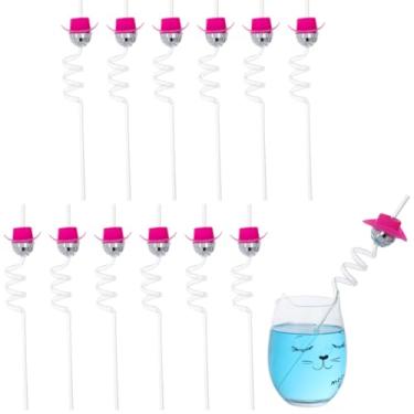 Imagem de Canudos espelhados de bola de discoteca prateados, 12 peças com mini discoteca, chapéu de caubói para bar, feriado, casamento, aniversário, 1970, canudos decorativos para discoteca, artigos de