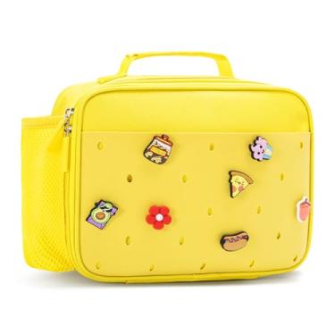 Imagem de Uxeqtop Lancheira térmica infantil fofa lancheira reutilizável para piquenique escolar, presentes de aniversário para meninas e meninos (amarelo)