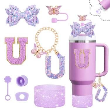 Imagem de Conjunto de acessórios para copo Stanley Cup 850.5 g 1,134.0 g copo com alça, incluindo decoração de arco de palha, capa de cobertura de palha, bota, rolhas à prova de derramamento, adesivo (U)