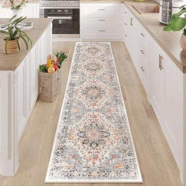 Imagem de Enkor Tapetes de corredor para corredor, tapetes antiderrapantes laváveis 5 x 25 cm para cozinha, tapete moderno para sala de estar, quarto, entrada laranja e preto