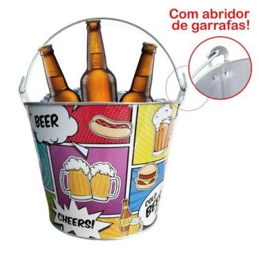 Imagem de Kit 2 Baldes De Gelo Para Cerveja Estampado Em Metal Galvanizado Com A