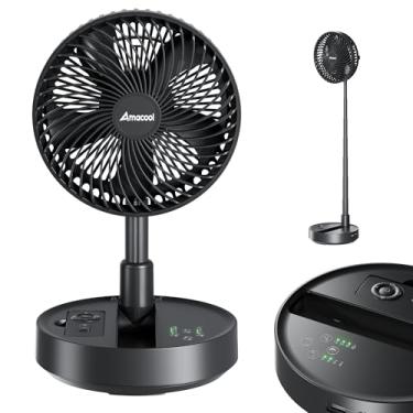 Imagem de AMACOOL Ventilador oscilante dobrável de 20 cm, operado por bateria de 10.0000 mAh com controle remoto e temporizador, ventilador de pé portátil ajustável em altura, saída USB silenciosa para