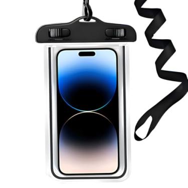 Imagem de Kit 2 Capas Prova D'Água Para Celular Universal Até 6,5” Transparente Com Alça Bolsa Impermeável (Preto)