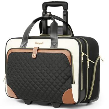 Imagem de Arcoyard Bolsa de laptop com rodinhas grande para mulheres com bolso impermeável, bolsa para computador de 43 cm, bagagem de mão sob o assento com rodas para trabalho, viagens, negócios, bege, marrom
