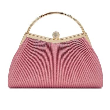 Imagem de YUGAORULI Bolsa clutch para noite feminina bolsa noturna brilhante para festa de casamento e formatura com alça de corrente para festa de casamento, rosa