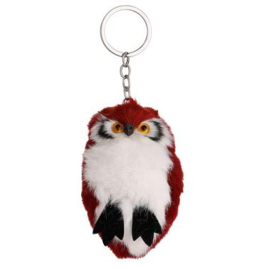 Imagem de Chaveiro fofo, coruja fofa, pássaro de pelúcia macio com chaveiro verm