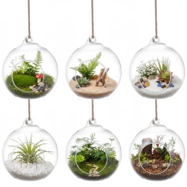 Imagem de SUPVOX 6 globos de terrário de vidro pendurados - suportes de plantas de ar de 10 cm para suculentas, musgo e velas de luz de chá | Decoração de casa interna/externa, centros de mesa de casamento