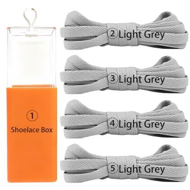Imagem de sovida 4 pares de cadarços planos - 36 cores para cadarço de sapatos, tênis de corrida atlético, sapatos casuais, cordas para botas, 27-cinza claro *4 + caixa de cadarço, 160cm【63in】