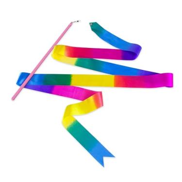 Imagem de Fita de ginástica rítmica infantil | Streamer de dança para meninas e meninos | Cores brilhantes e leves | 2 metros de comprimento (arco-íris)