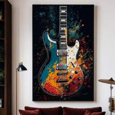 Imagem de Quadro Canvas Guitarra Aquarela Mold.Preta Tam:90x60cm - Quadros On-li
