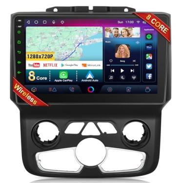 Imagem de Atualização de rádio estéreo automotivo de 8 núcleos 4 + 64 G para Dodge RAM 1500 2500 3500 2013 2014 2015 2016 2017 2018 com CarPlay sem fio e Android Auto, substituição de rádio de tela sensível ao