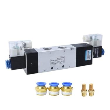 Imagem de 1 peça 4V430C-15 Controle duplo de cabeça dupla 5 vias 3 posições Power Down Hold Válvula solenoide direcional pneumática (apenas 4V430C-15, DC24V)