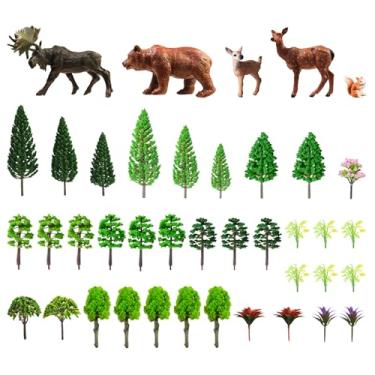 Imagem de 40 peças de figuras de animais da floresta, 5 peças de estatuetas de brinquedo de animais e 35 peças de árvores de plástico mistas, floresta para decoração de bolos da floresta, artigos de festa de