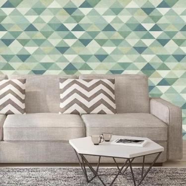 Imagem de Papel Parede Pirâmide E Triângulos Verde Claro Autocolante - LRP