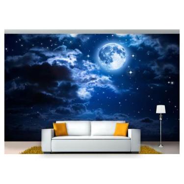 Imagem de Papel De Parede Lua Noite Nuvens Estrelas 3D 7,50m² Lua16 - Você Decor