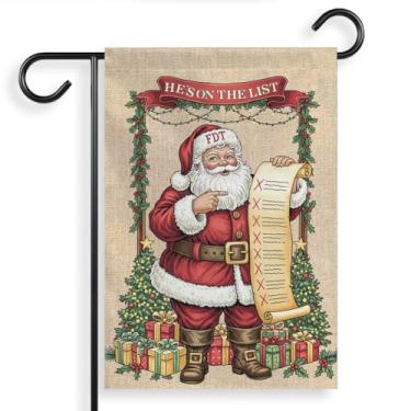 Imagem de VOTANTA Bandeira de jardim He's on The List (30,5 x 45,7 cm) Papai Noel engraçado anti criminoso político natal quintal casa pátio varanda dupla face