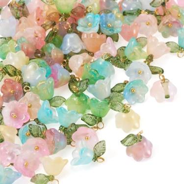 Imagem de Craftdady 72 peças de pingentes de flor de trompete de vidro transparente tulipa com glitter em pó mini pingente de flor colorida 12 estilos para artesanato faça você mesmo chaveiro colar de joias