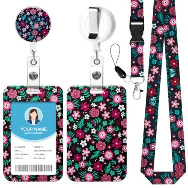 Imagem de Soleebee Cordão de flores brilhantes para crachás de identificação, lindo suporte de crachá de identificação e cordão destacável, chaveiro retrátil, carretel de crachá resistente com clipe mosquetão