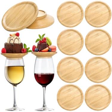 Imagem de ZEAYEA 10 peças de topo de charcutaria para copo de vinho, prato de porta-copos de vidro, tampas de taça de vinho redondas de bambu, placas de charcutaria para taça de vinho, reunião de família, bar,