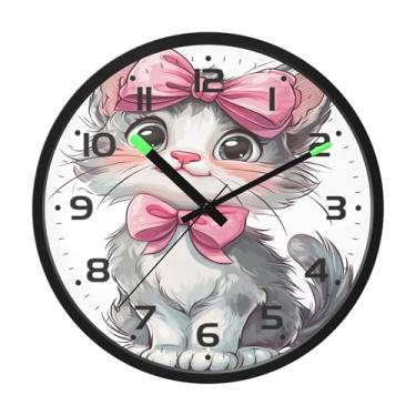 Imagem de SEHANY Relógio de parede de gato fofo, silencioso, sem tique-taque, operado por bateria, controle de som, luz noturna, relógios de parede para sala de estar, cozinha, quarto, escritório, decoração de