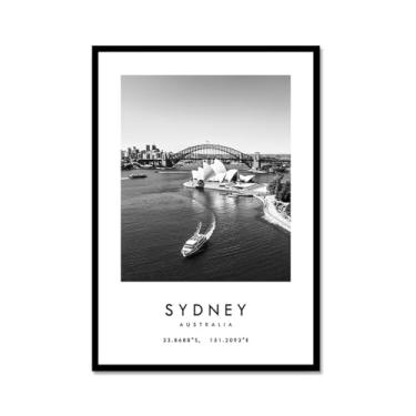 Imagem de Pôster de cidade preto e branco - impressão de viagem Roma Las Vegas Veneza Paris Sydney Amsterdã Amalfi Sanfrancisco Pintura em tela impressões de paisagem da cidade do mundo imagens de parede pôster