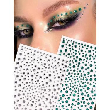 Imagem de 2 peças de radiação multigrãos tamanho y2k verde prata branco imitação 3D strass feminino 3D rosto decoração adesivos diy festival de música festa para cabelo olhos rosto tatuagem temporária com
