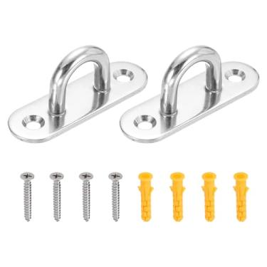 Imagem de PATIKIL Ganchos de teto de aço inoxidável M8, placa de olho, 2 peças elípticas pesadas de hardware marítimo grampos ganchos com parafusos para redes, cadeiras suspensas, balanços, prata