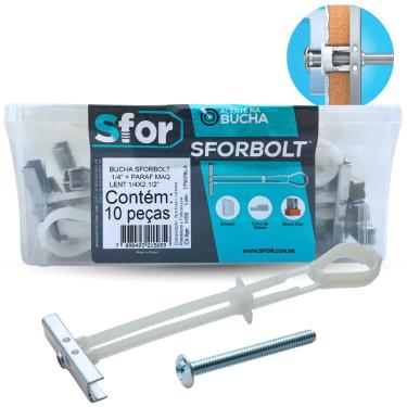 Imagem de Kit 10 Buchas Parafusos 1/4 SFORBOLT Fixação Rápida Drywall Gesso 20pçs