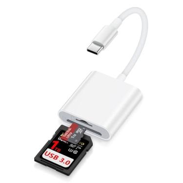 Imagem de Leitor de cartão SD tipo C para iPhone 17/17Pro16e/16Pro/15Pro, Macbook, iPad Pro, leitor de cartão micro SD USB C, slot duplo 3.0, adaptador de cartão de memória para câmera de trilha de alta