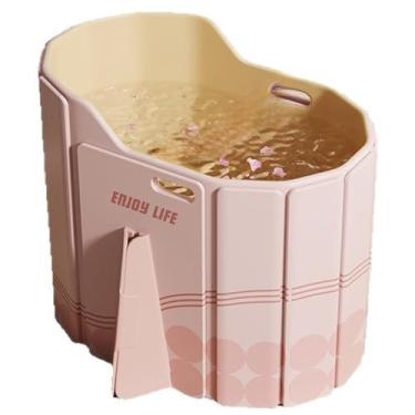 Imagem de Banheira dobrável para adultos, grande, dobrável, banheira portátil para banheiro, banheira de spa dobrável para chuveiro, ideal para espaços pequenos - banheiras dobráveis rápidas e sem esforço (rosa