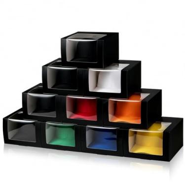 Imagem de Meyeyaia Pacote com 10 caixas de presente de chapéu preto com janela transparente para recipiente de armazenamento de chapéus para bonés de beisebol, boné faturado, snapbacks, caixa dobrável de papel
