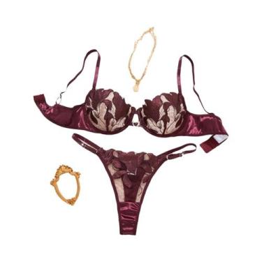 Imagem de Conjunto De Pijama Floral Bordado Para Mulheres Com Sutiã Sexy ZA82403