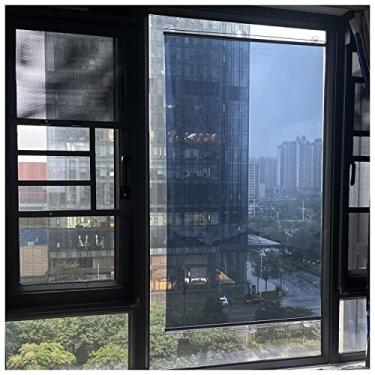 Imagem de uhyOHF Ventosas espelho unidirecional e persiana transparente transparente, janelas do chão ao teto/persianas de porta de vidro para sala de estar de escritório, azul-prata (83 x 150 cm/32,6 x 59 pol