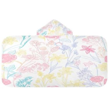 Imagem de CEBUGI Toalha de banho com capuz de flores coloridas para crianças toalha de banho macia absorvente com capuz 127 x 59,7 cm toalha de banho de praia para meninos e meninas