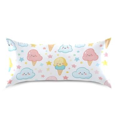 Imagem de xigua Fronha de cetim de sorvete para cabelo e pele lavável à máquina almofada de cetim antiderrapante refrescante capa de cama king com fecho de envelope, 50,8 cm x 101,6 cm