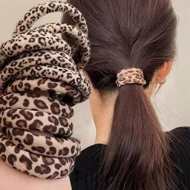 Imagem de 10 peças chiques elásticos elásticos com estampa de leopardo, laços de cabelo para penteados modernos, suportes de rabo de cavalo espessos para uso diário