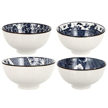 Imagem de YYBOES 4 tigelas de cerâmica vintage chinesa tigela de sopa missô tigelas de cereais japonesas tigelas de arroz de macarrão japonês cozinha doméstica tigela de salada mergulhando legumes, tigela de