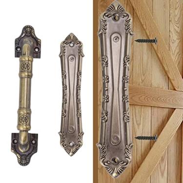 Imagem de Puxador de bronze vintage, puxador de porta deslizante de ferro requintado com placa traseira e 8 parafusos, para armário, gaveta, guarda-roupa