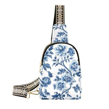 Imagem de CEBUGI Blue Florals pequena bolsa tiracolo feminina de couro, pochete transversal para trilhas, viagens ao ar livre