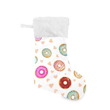 Imagem de xigua Meia de Natal de rosquinha colorida personalizada grande meia de doces para pendurar presente de Natal para decoração de festa de férias em família, decoração de lareira