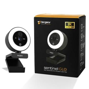 Imagem de Tecgear Sentinel Glo, Webcam 2K com anel de luz, obturador de privacidade integrado, foco automático, resolução QHD, capa de lente de privacidade, microfone embutido
