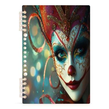 Imagem de Burbuja Caderno de máscara de carnaval, papel pautado universitário A5 com 60 folhas, fichário para escritório, 1 pacote